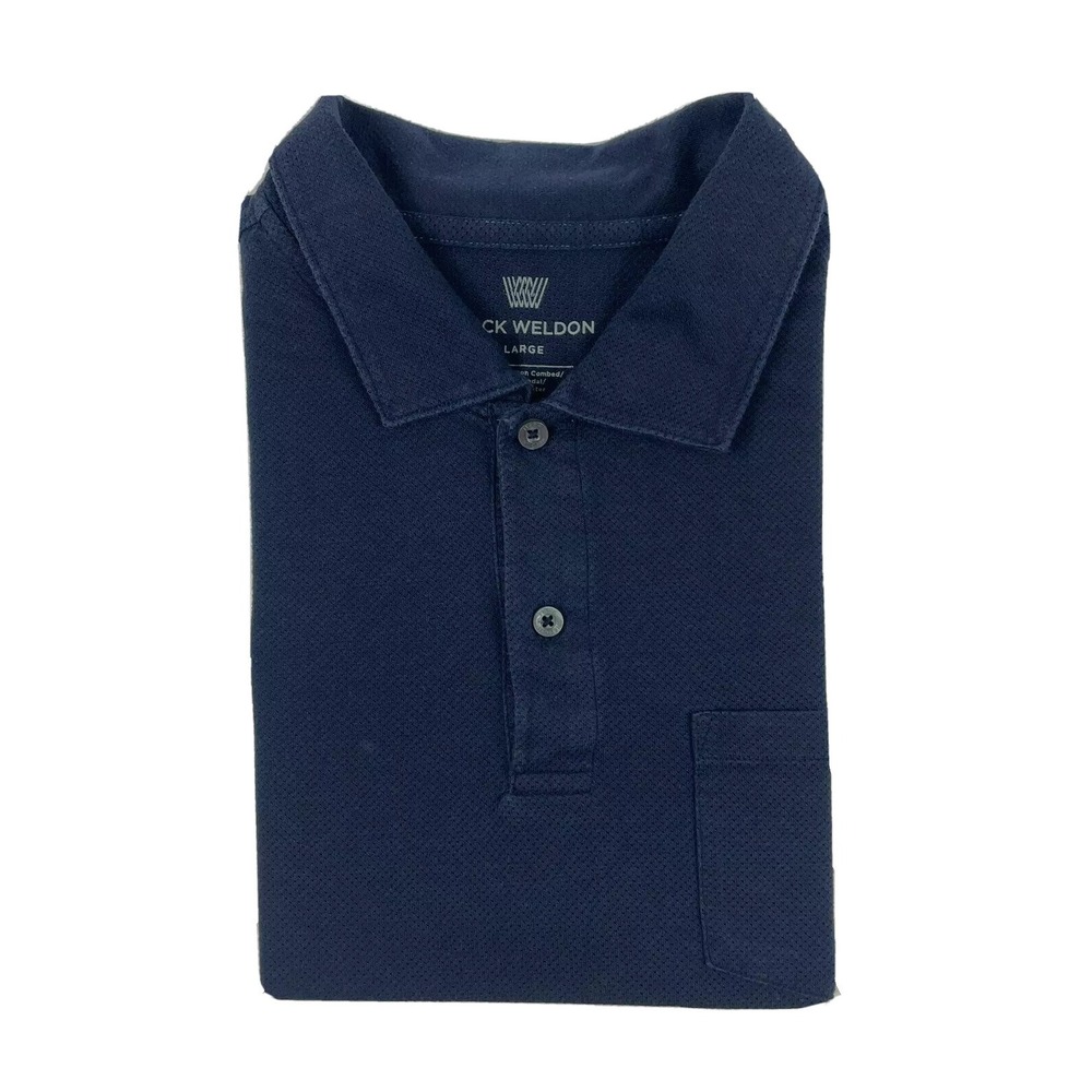 Mack Weldon Mens Navy Blue Breathable Cotton Blend Pocket Polo Shirt Size L